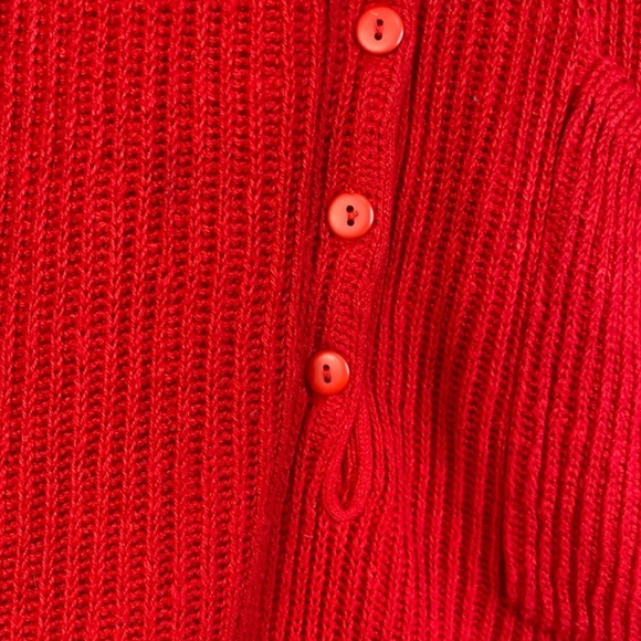 Vintage 70s Ribbed Knit Fitted Sweater 3/4 Sleeves Cherry Red Pocket M - Picture 12 of 12